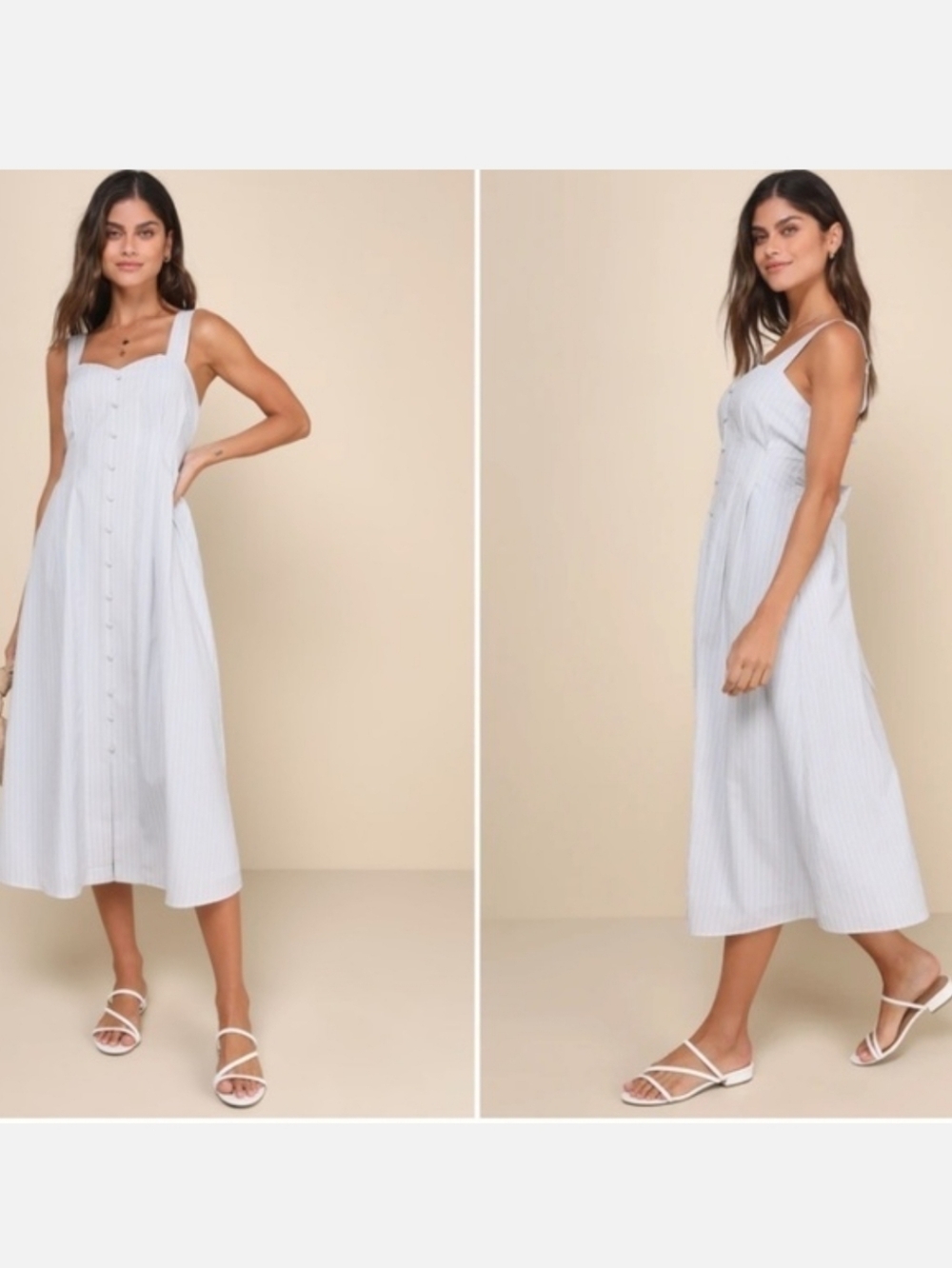 Lulu's Light Blue Striped Button-Front Midi Dress Size Medium